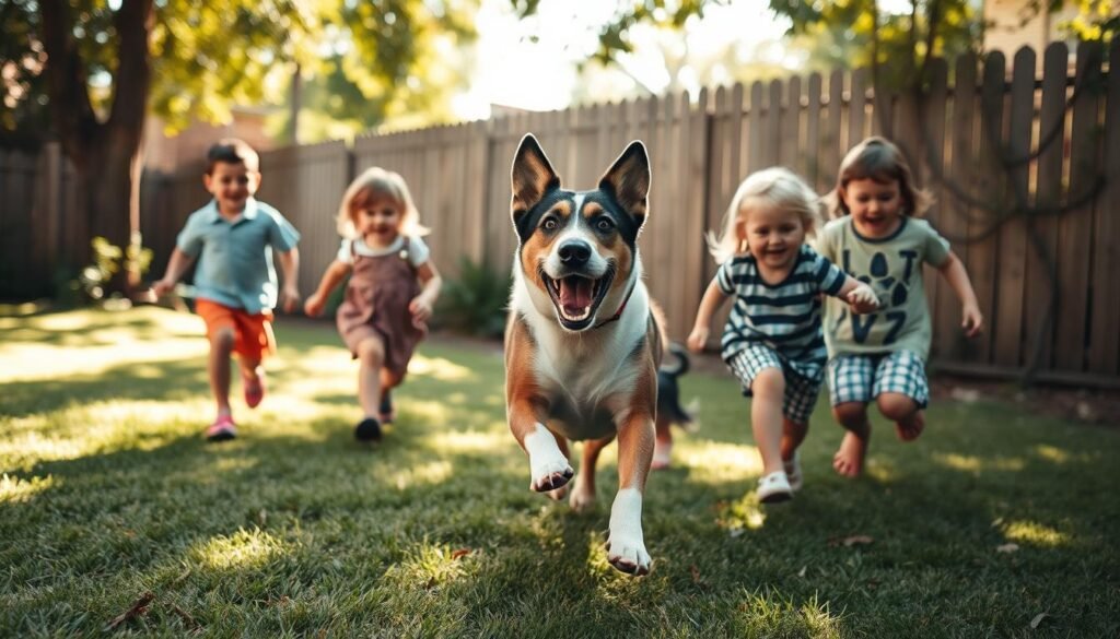 Australian Cattle Dog playing with children