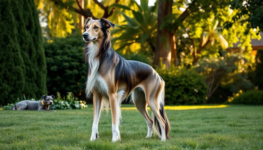 Borzoi in a yard