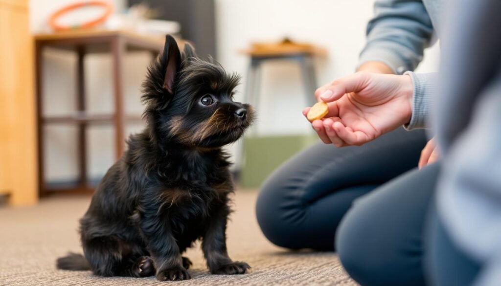 Affenpinscher during training session with owner