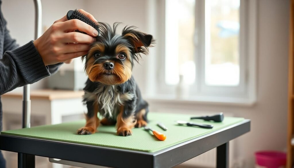 Affenpinscher receiving daily care and grooming