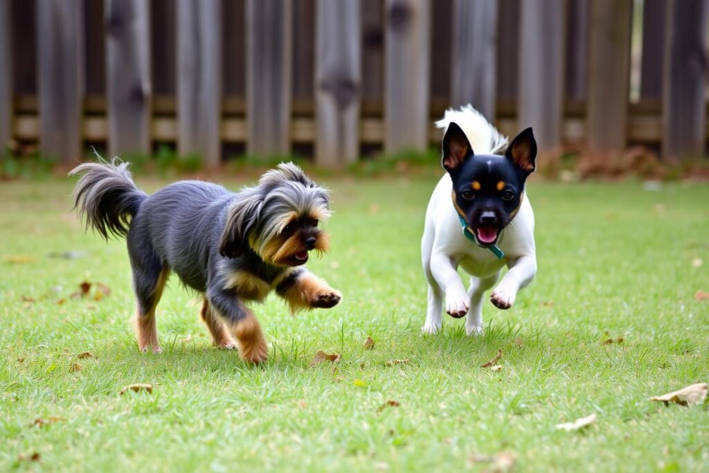 Affenpinscher socializing with another small dog