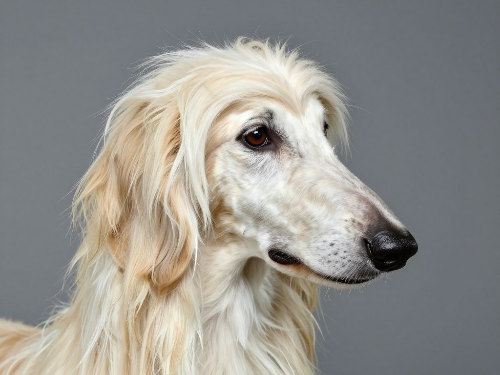 Afghan Hound head profile showing distinctive features and expression