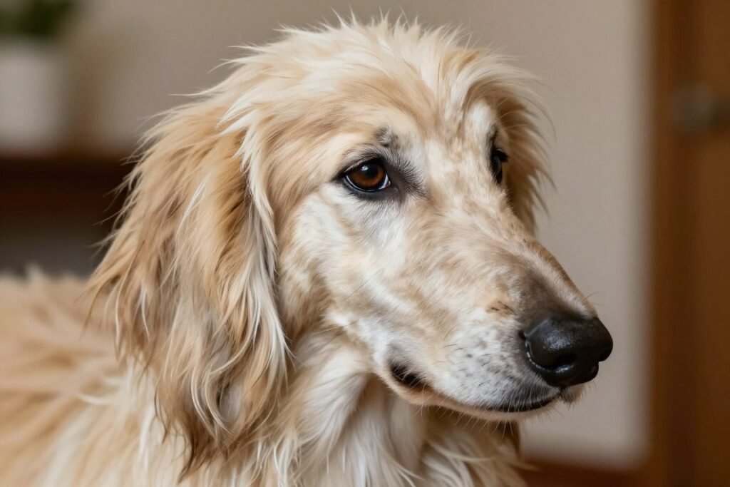 Afghan Hound showing intelligent, thoughtful expression