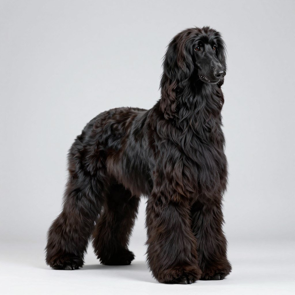 Black Afghan Hound displaying dark coat color