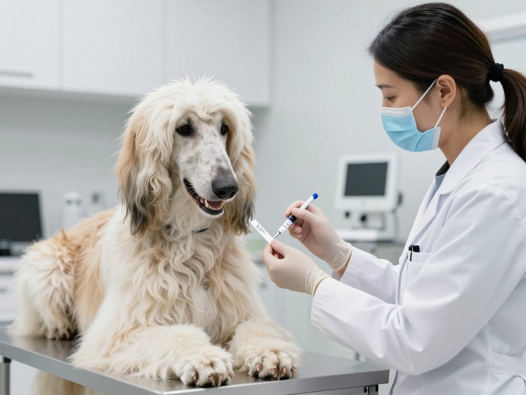 Blood draw for health testing on Afghan Hound