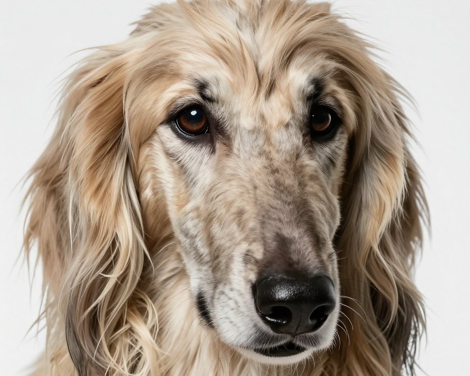 Close-up of Afghan Hound face showing eye shape and expression