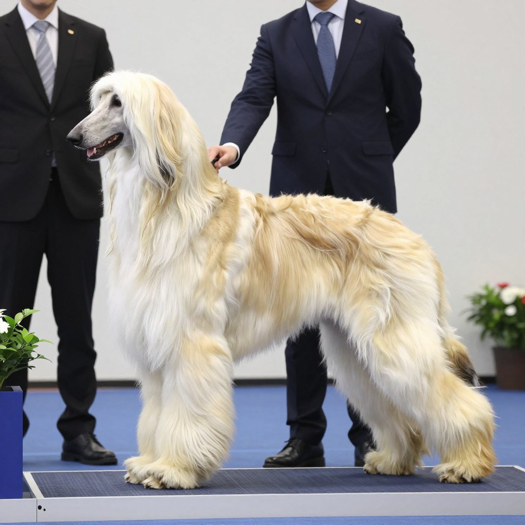 Full body side view of Afghan Hound showing breed standard conformation