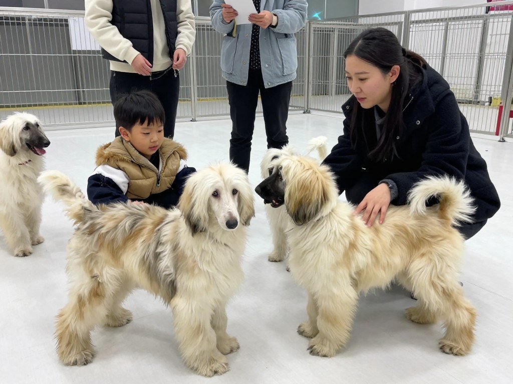 Potential owner meeting Afghan Hound puppies at breeder
