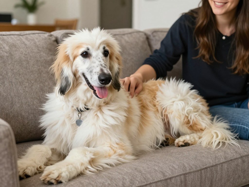 Rescued Afghan Hound in new adoptive home