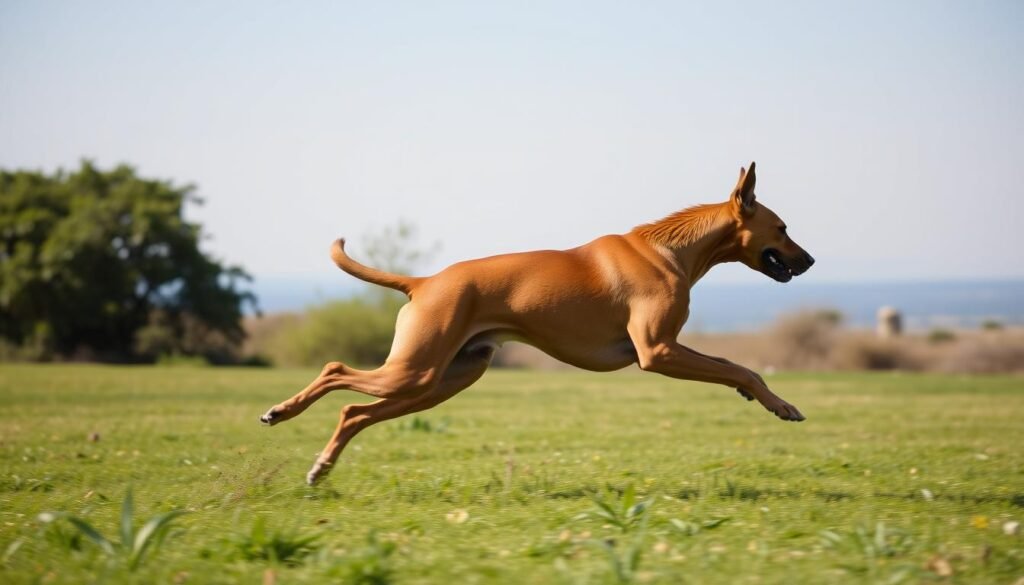 Rhodesian Ridgeback exercising outdoors Rhodesian Ridgeback exercising outdoors