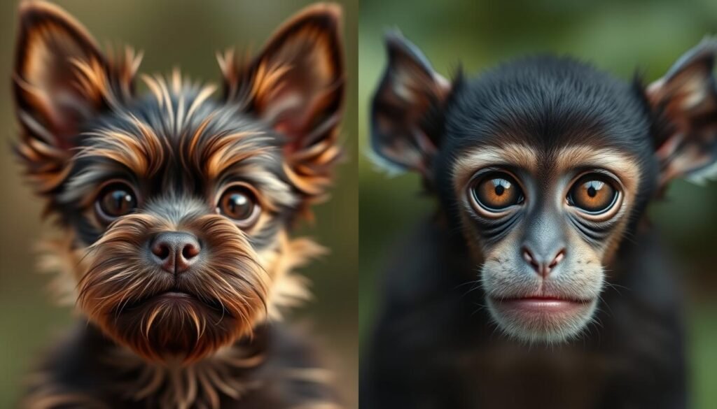 Side-by-side comparison of Affenpinscher and monkey faces