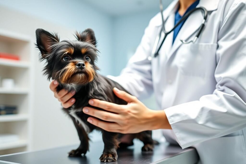 Veterinarian examining healthy Affenpinscher