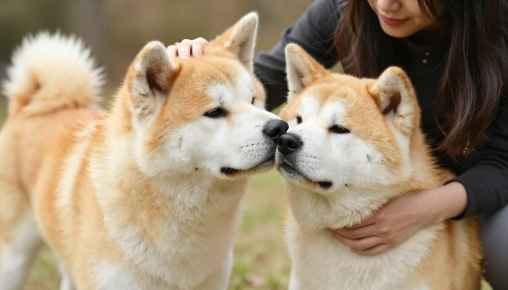 Akita dog and owner sharing a bonding moment