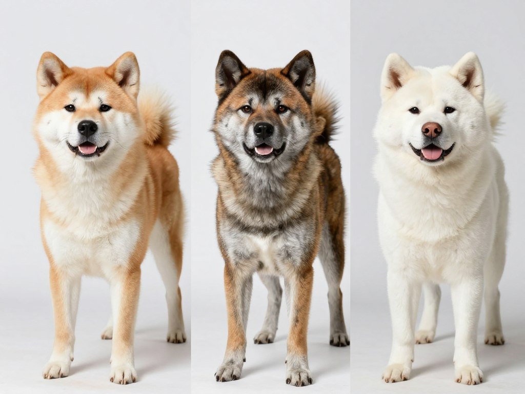 Akita dog displaying common coat color variations