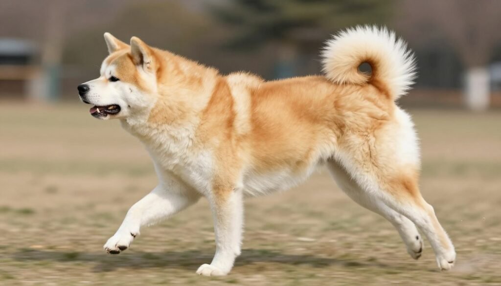 Akita dog in motion showing gait and movement