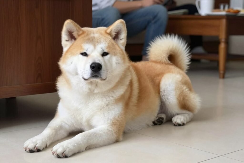 Akita dog living happily in home environment