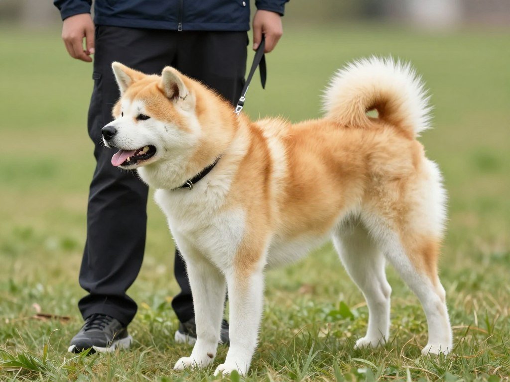 Akita dog performing modern working task