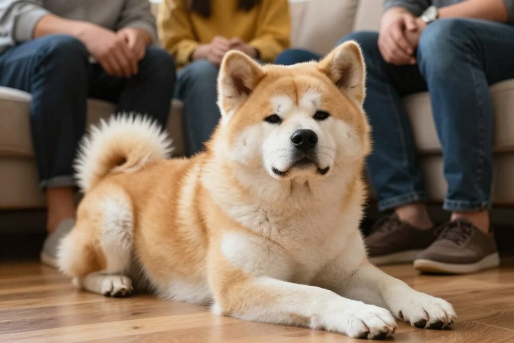 Akita dog relaxing at home with family