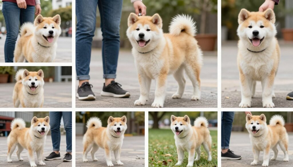 Akita puppy experiencing socialization in various environments
