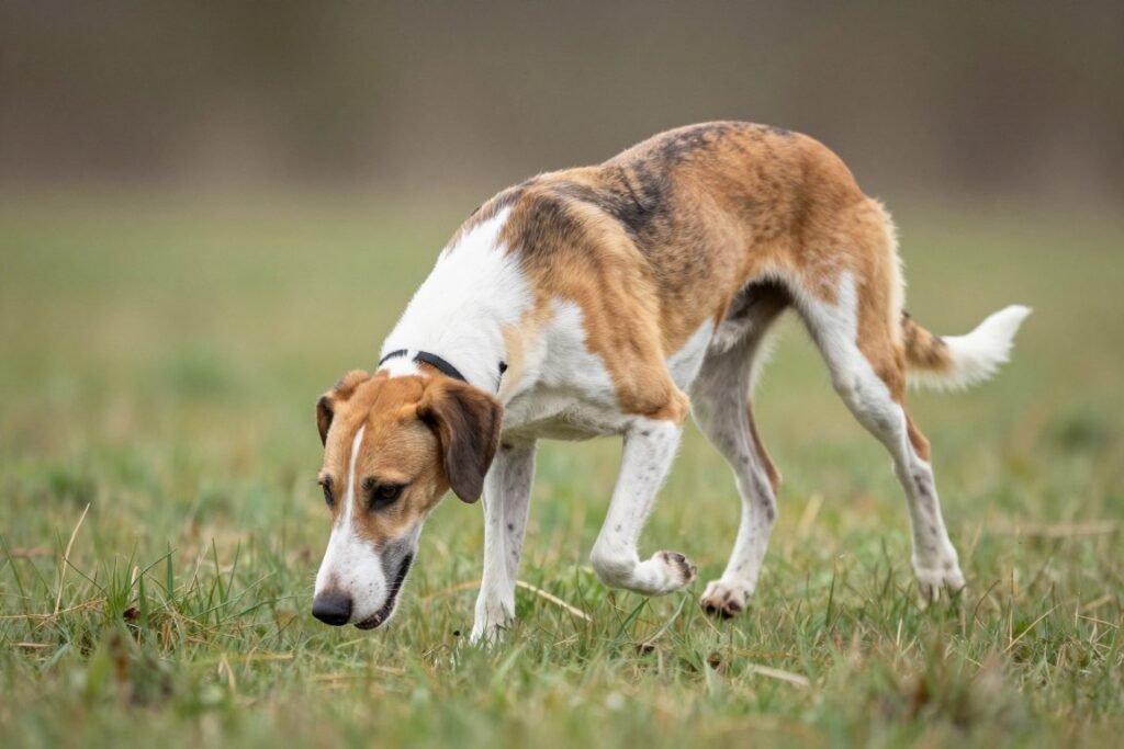 American Foxhound demonstrating scent-following behavior