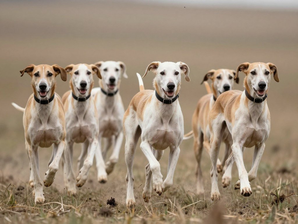 American Foxhound pack running together showing coordinated hunting behavior