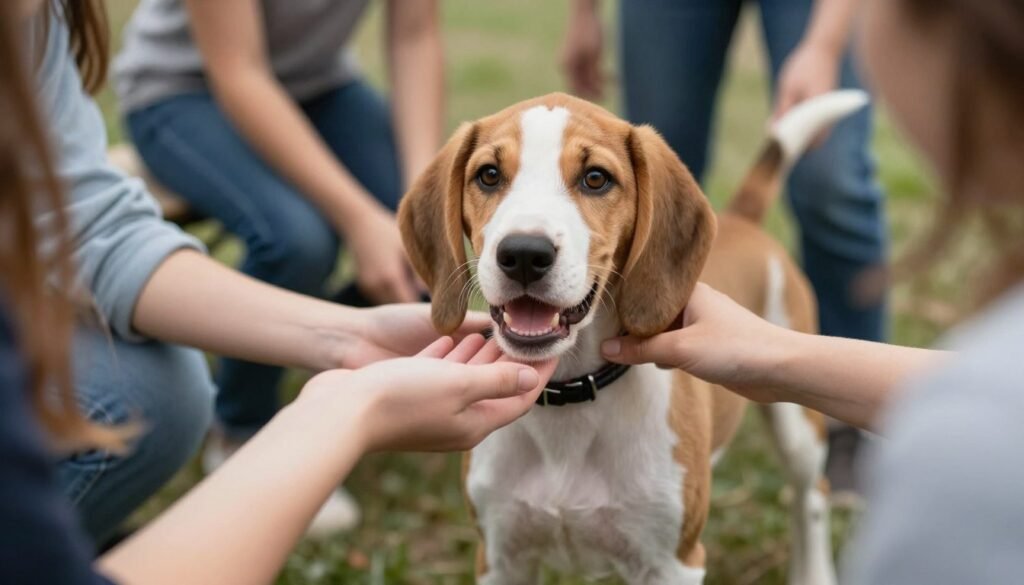 American Foxhound puppy meeting new people