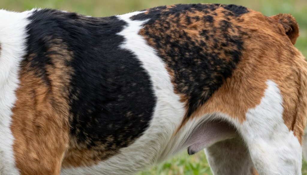 American Foxhound showing tri-color coat pattern detail