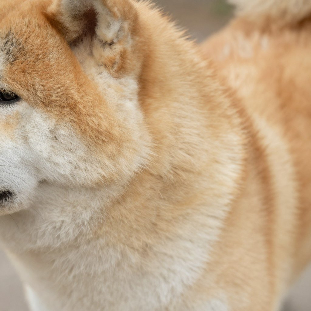 Close-up of Akita dog coat showing texture and density