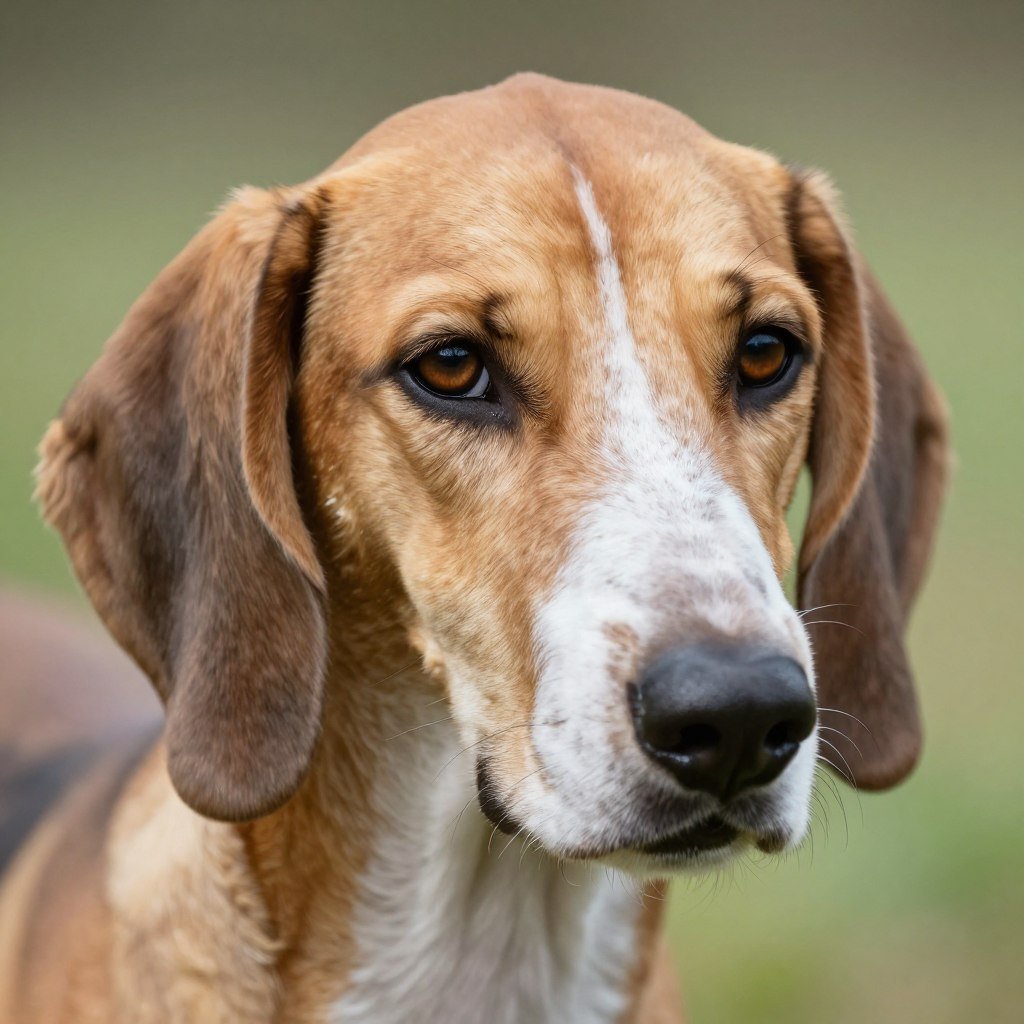 Close-up of American Foxhound head showing distinctive facial features