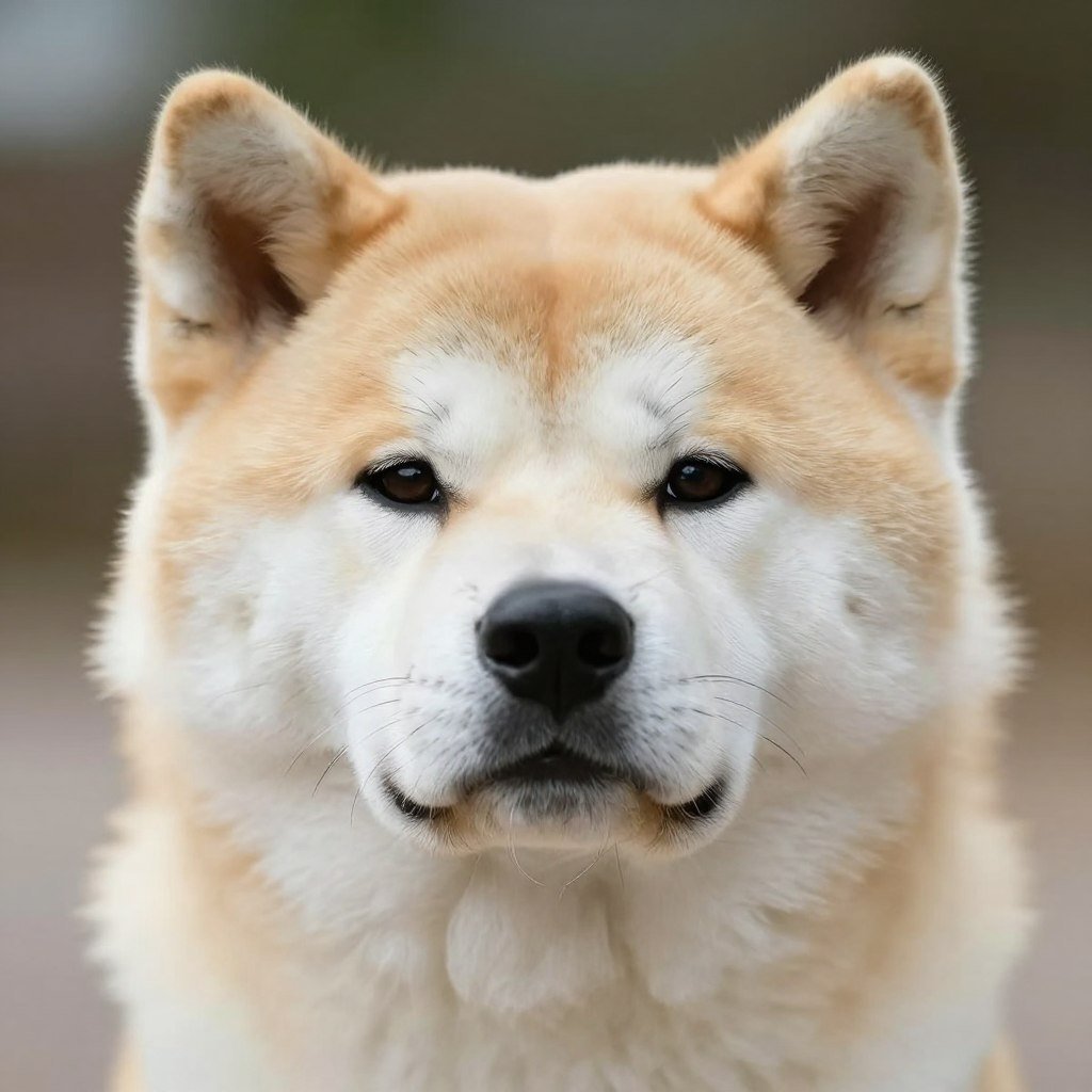 Close-up portrait of Akita dog head showing facial features