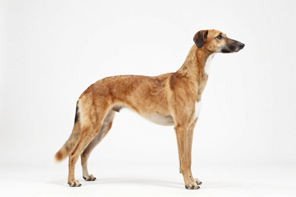 Full body side view of American Foxhound showing breed standard proportions