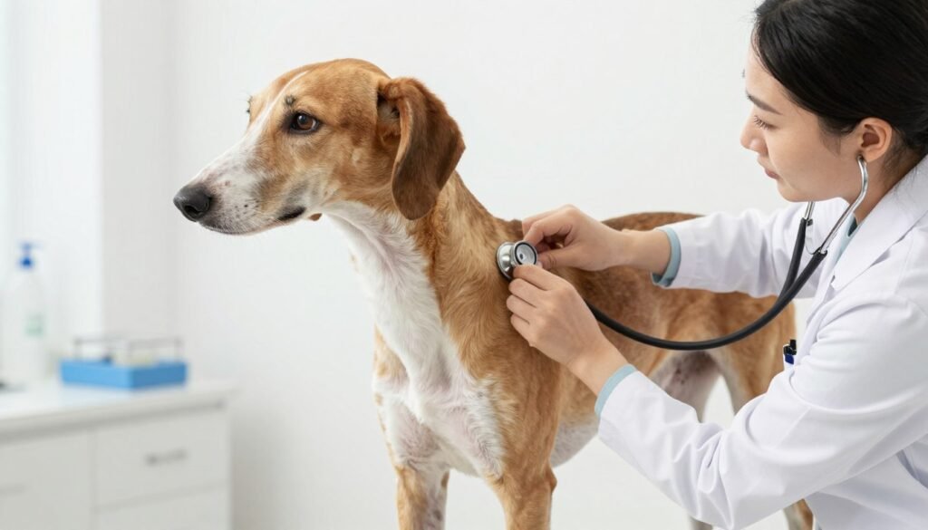 Healthy American Foxhound at veterinary checkup