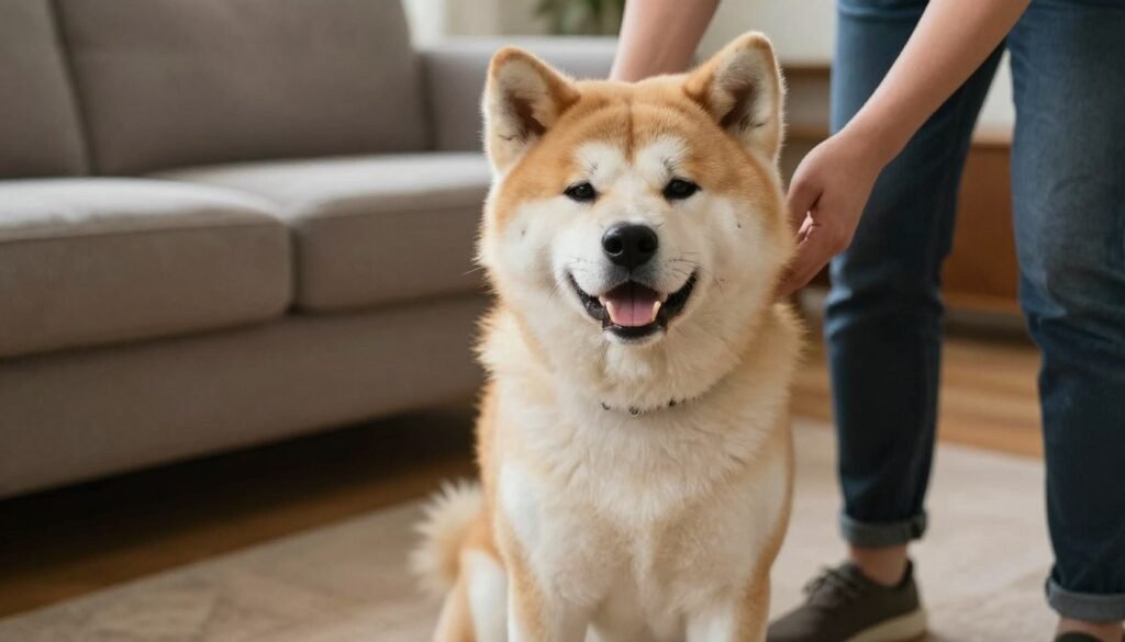 Rescued Akita dog in new adoptive home