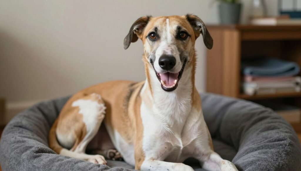 Rescued American Foxhound in new home