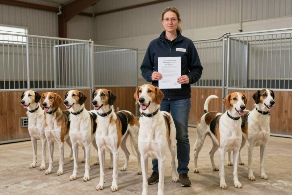 Responsible American Foxhound breeder with dogs