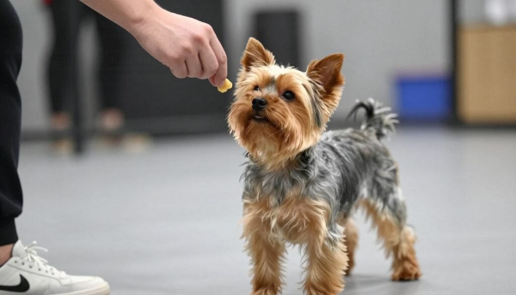 Yorkshire Terrier engaged in training activity