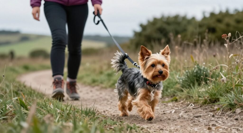 Yorkshire Terrier enjoying outdoor activity with owner
