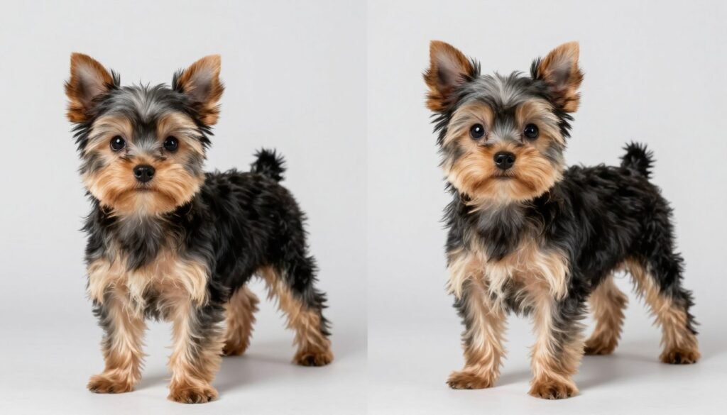 Yorkshire Terrier puppy and adult showing color development