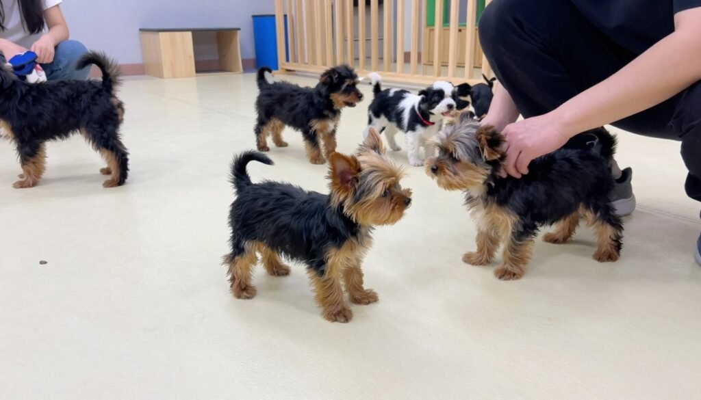 Yorkshire Terrier puppy in socialization class