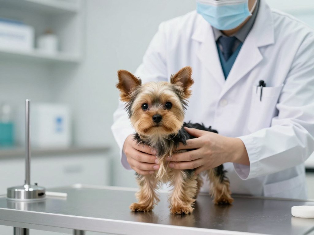 Yorkshire Terrier puppy receiving health check