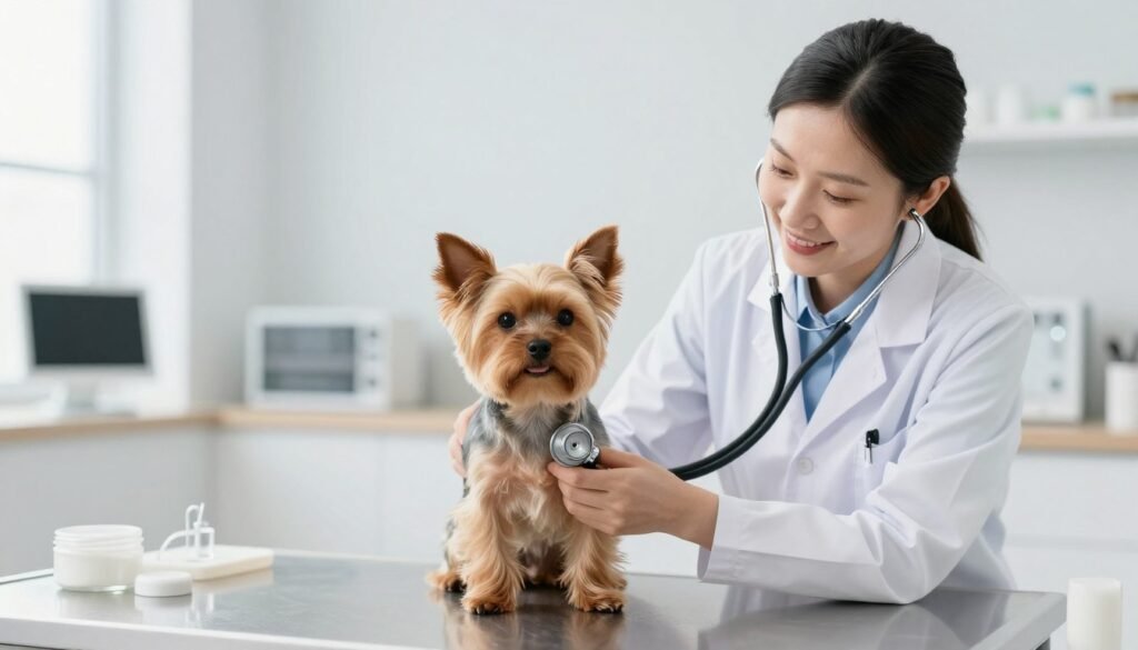 Yorkshire Terrier receiving veterinary examination