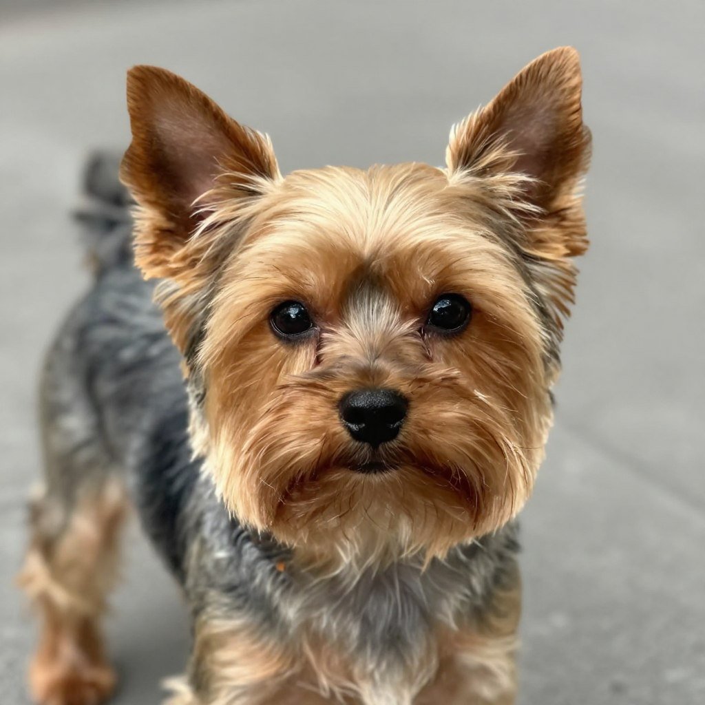 Yorkshire Terrier showing stubborn expression during training