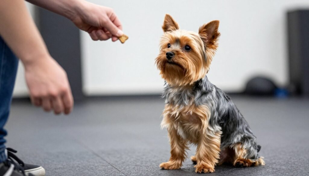 Yorkshire Terrier successfully completing training exercise